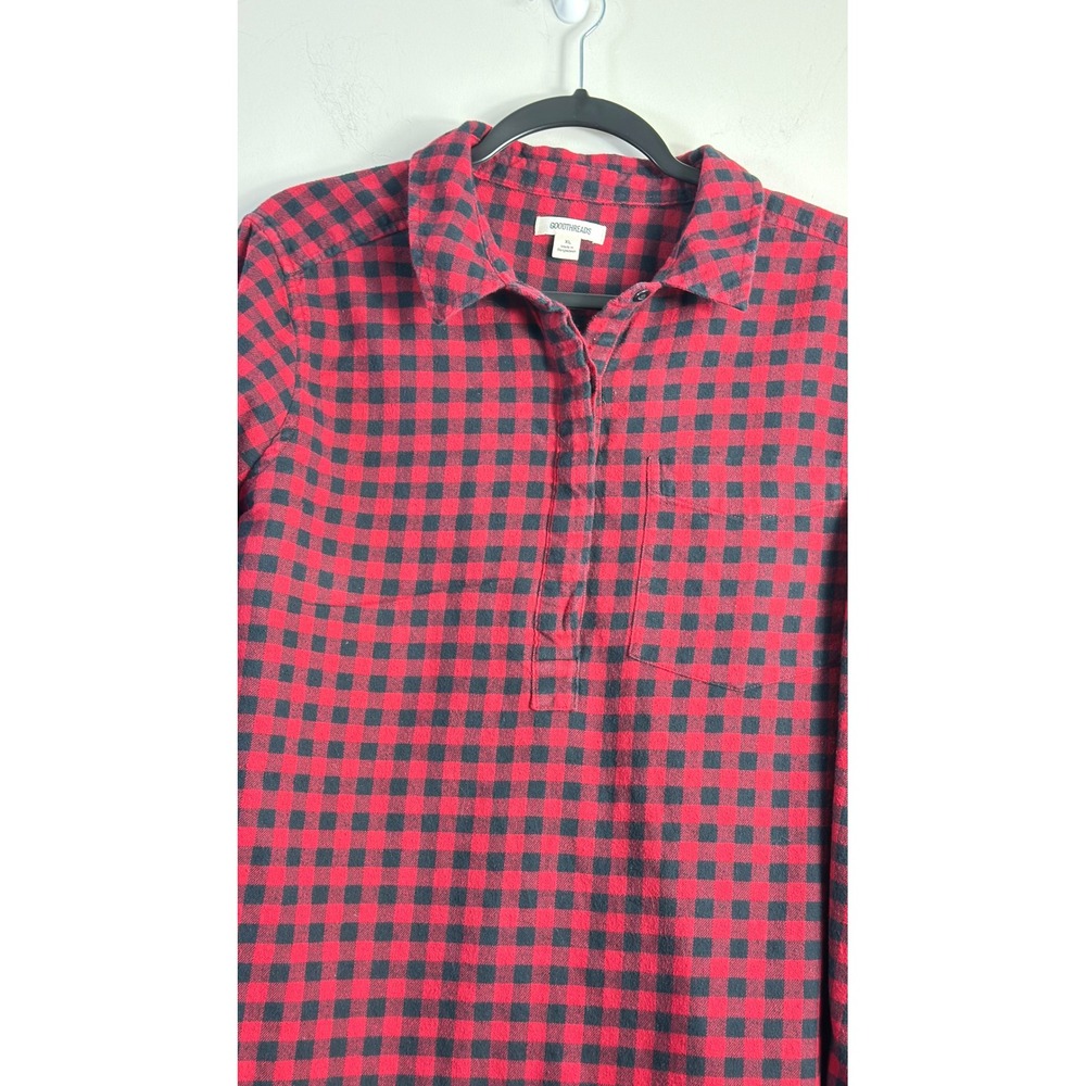 Goodthreads Flannel Shirt Red Black Buffalo Plaid Popover Women XL
